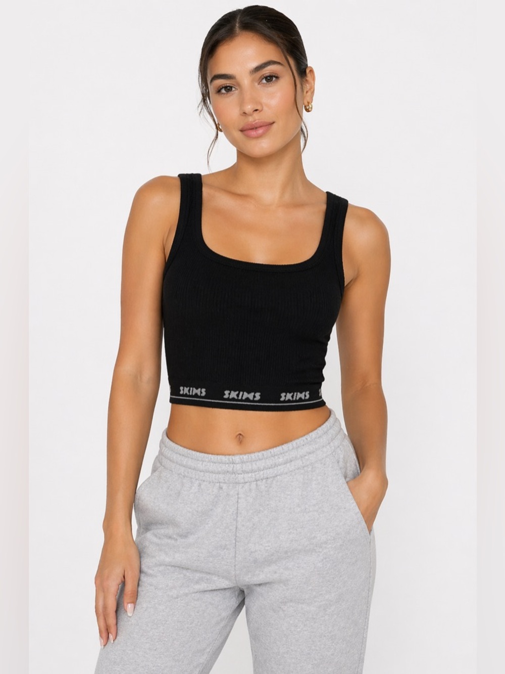 SKIMS Seamless Rib Scoop Bralette Onyx NWT Size Medium Soft Stretch Lounge Bra